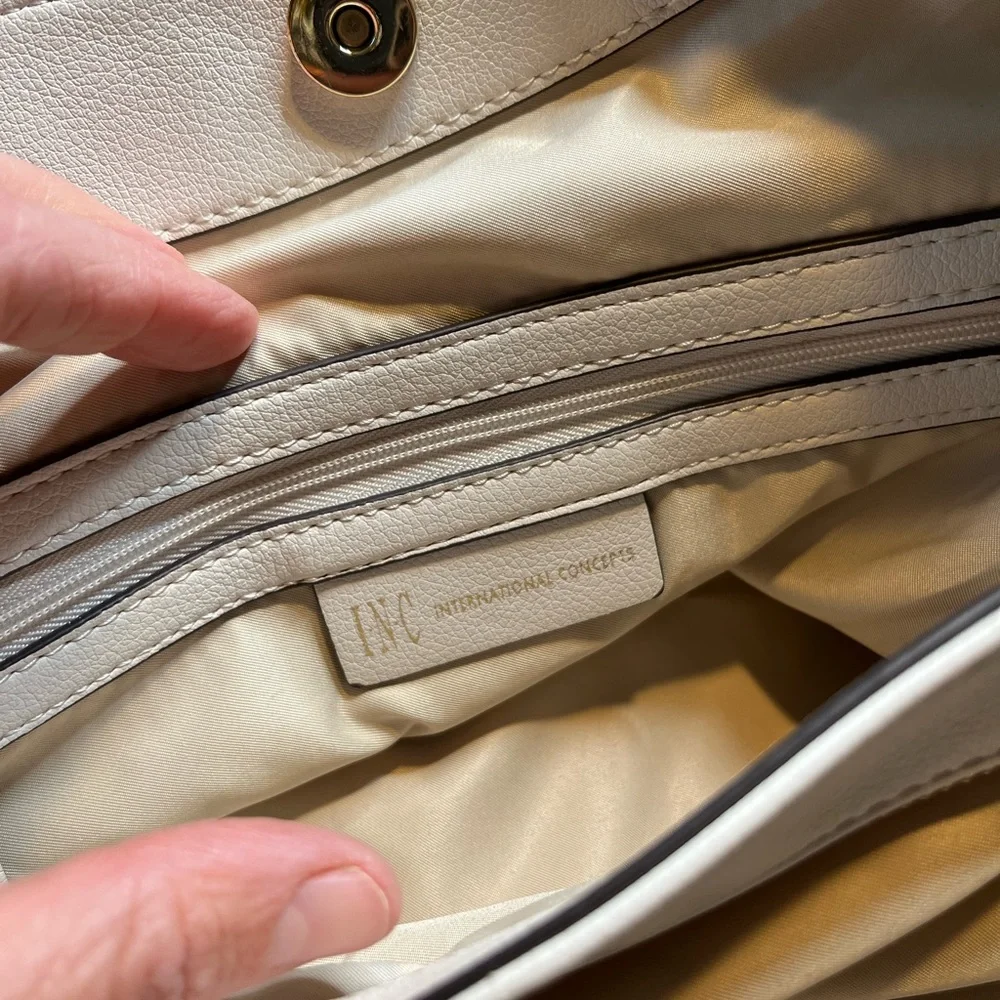 INC International White Leather Tote Bag with‎ Gold Accents - Picture 13 of 13